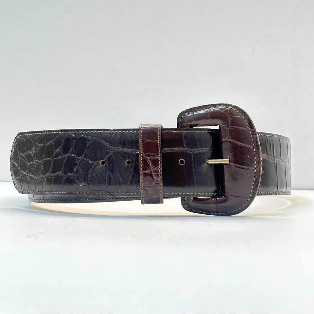 Vintage Nordstrom Alligator Croc Embossed Brown Leather Wide Statement Belt